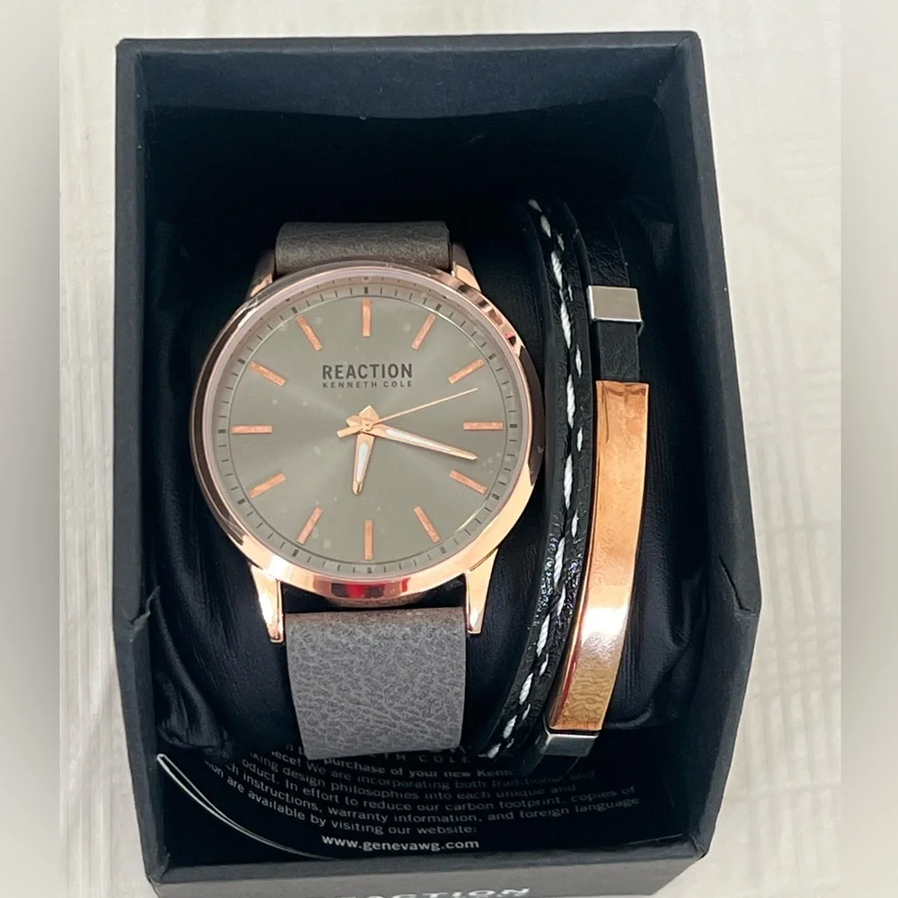 NIB Kenneth Cole Reaction Analog Grey Dial Men's Watch & Bracelet SR626SW GA7004